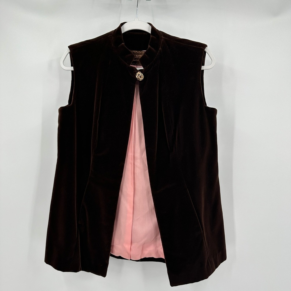 Balliets Womens Vintage Velvet Evening Vest Size M Chocolate Brown Jewel Clasp